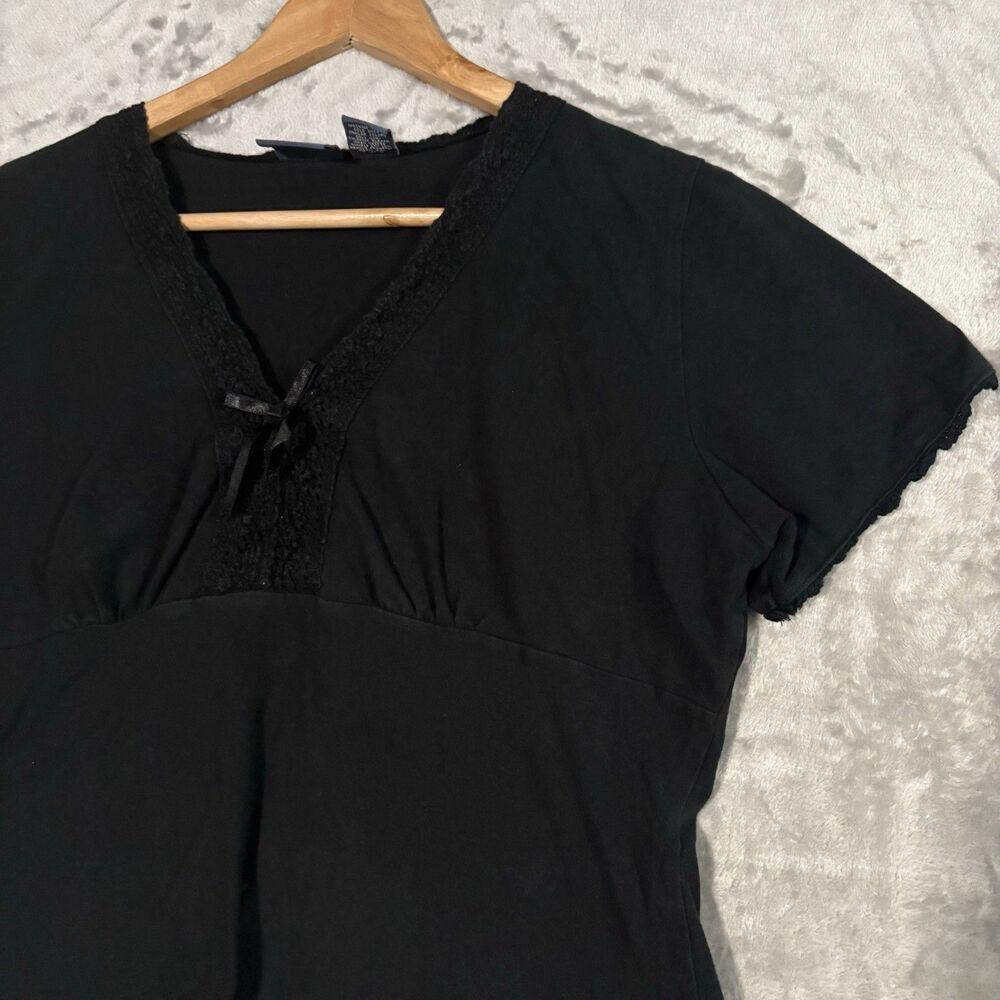 Mountain Lake Blouse PL Black Crochet Lace V-Neck Bow Babydoll Coquette Y2K Chic